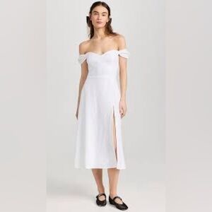 Reformation Bridgton Linen Dress in White Midi Off Shoulder 6